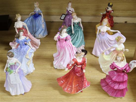 Twelve Royal Doulton figures: Jennifer, Deborah, Patricia, Jessica, Lauren, Rebecca, Rachel, Sarah, Stephanie, Melissa, Victoria, Belle